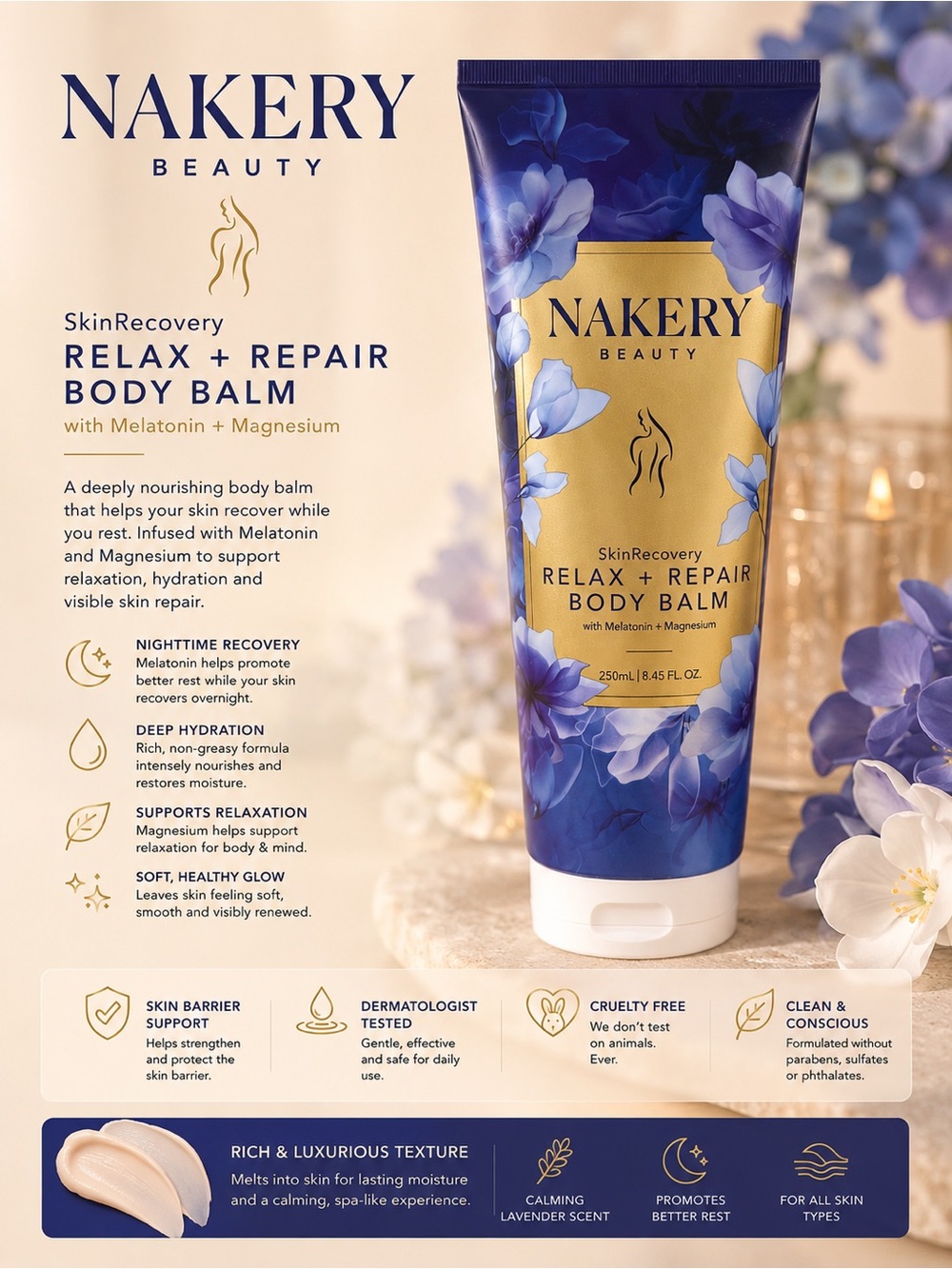 Nakery Beauty Relax + Repair Body Balm — Blue Floral